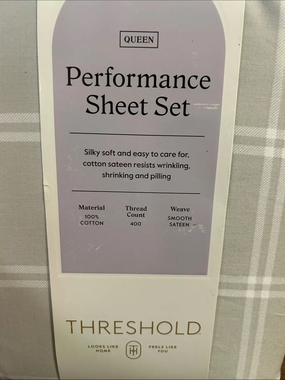 Threshold Light Gray Plaid Queen Sheet Set